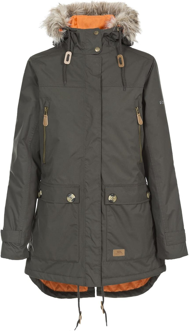 Trespass Clea, Wasserdichte Jacke mit Einrollbarer Kapuze für Damen XXL dunkles kaki, XXL dunkles ka