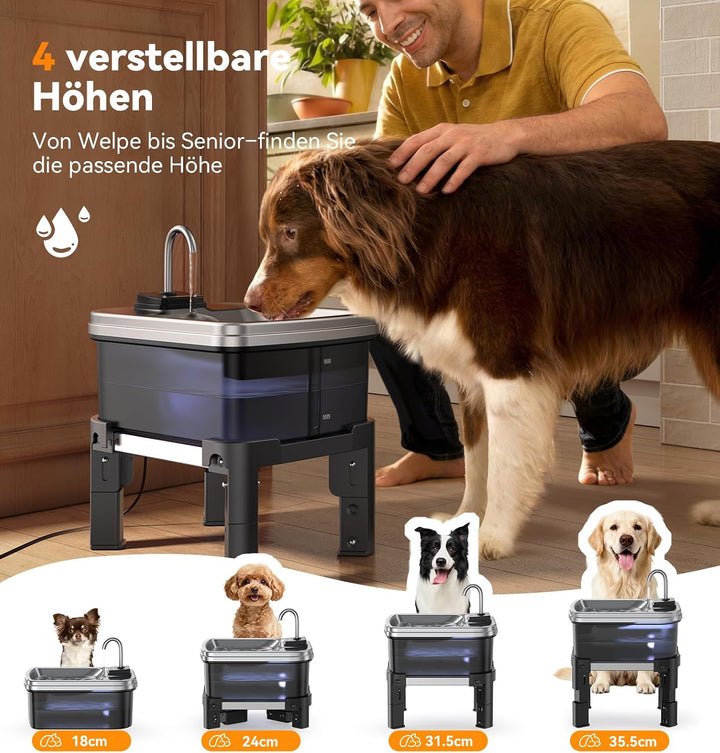 FEELNEEDY 9L Trinkbrunnen für Hunde mit 3-Stufig Verstellbarem Ständer, Hundebrunnen mit 3 Filters,