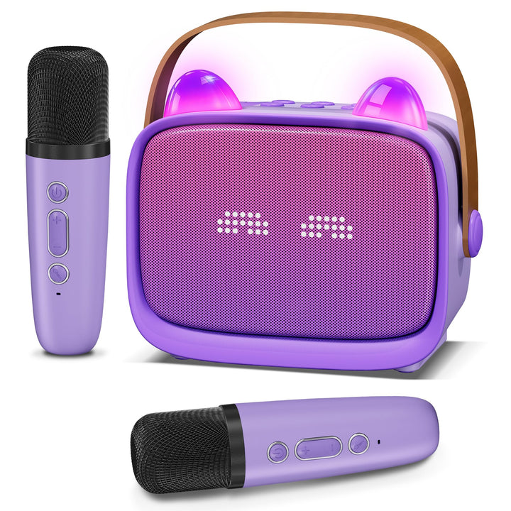 Karaoke Maschine für Kinder mit 2 Kabellosen Mikrofonen, Bluetooth Lautsprecher mit LED Licht, Emoji
