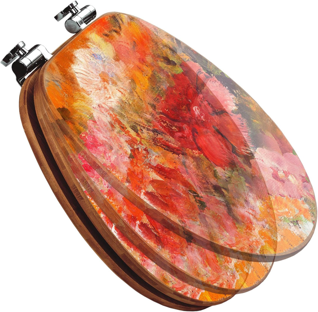 banjado® Design WC Sitz Bambus Absenkautomatik mit Motiv Fallende Blumen/Toilettendeckel mit Absenka