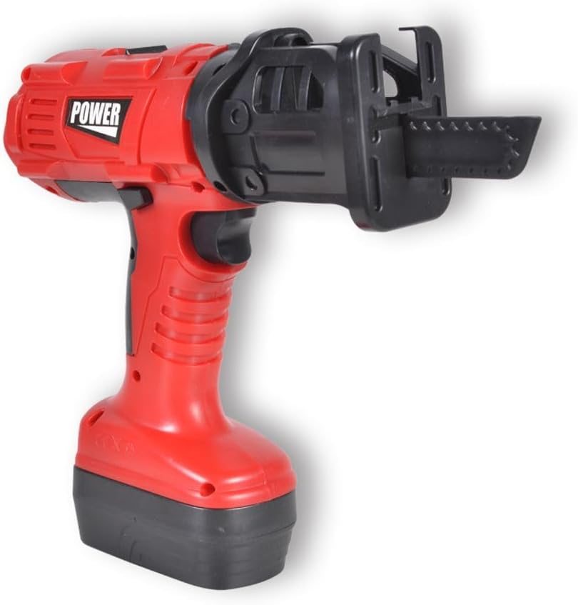 Moni Kinderwerkzeug-Set Säbelsäge T1402 elektrisch, Lineal, Mitarbeiterausweis rot, Rot