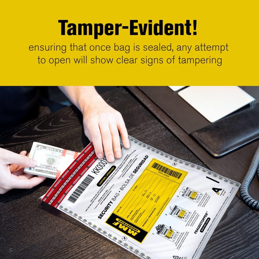 Tamper-Evident Deposit/Cash Bags, Plastic, 9 x 12, White, 100 Bags/Box