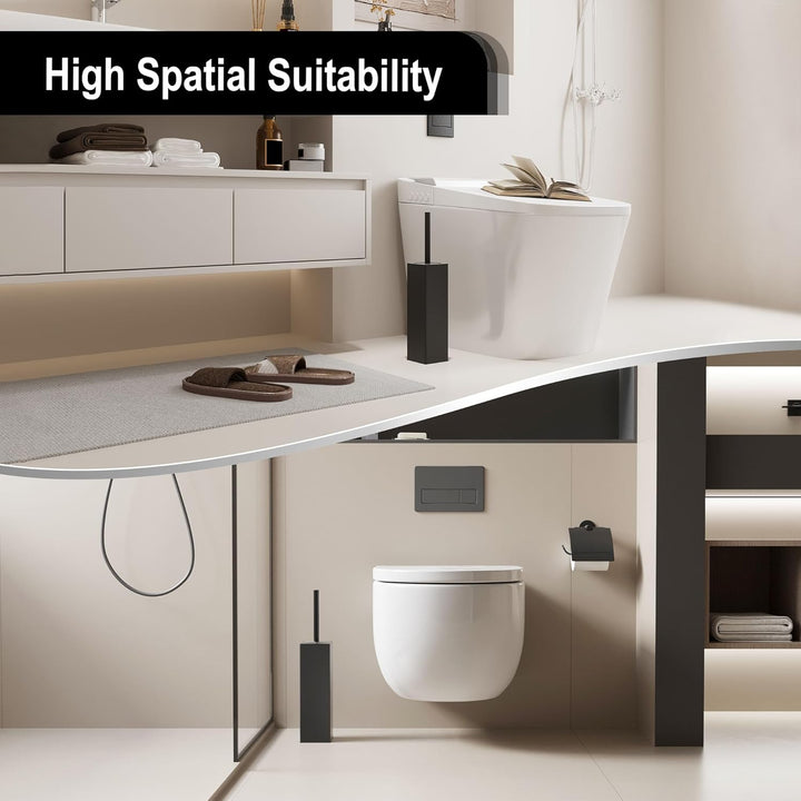 BVL WC Bürsten & Halter Schwarz, Metall Toilettenbürste Inklusive 2 Bürstenköpfe, Freistehende Quadr