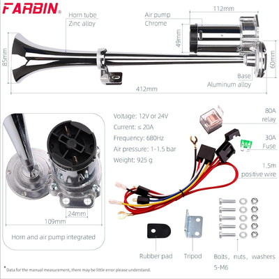 12V Hupe Lkw Hupe Luft Horn, Drucklufthorn Lufthorn Trumpet Air Horn mit Kompressor für alle 12V Fah