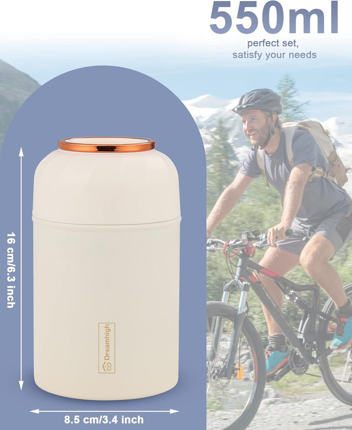 Dreamhigh® Thermobehälter für Essen 550 ml, Edelstahl Thermobecher Essen mit faltbaren Löffel, Warmh