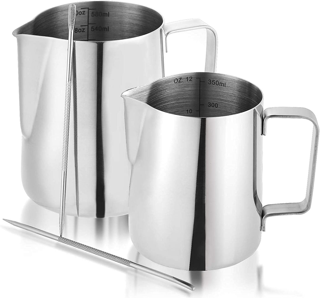 WUWEOT 2 Stück 350 & 600ml Milchkännchen Edelstahl Milch Pitcher Milchaufschäumkännchen Milchaufschä