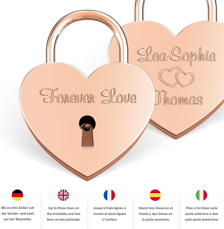 LIEBESSCHLOSS-FACTORY Herz-Schloss Rosé-Gold mit Gravur und Schlüssel, gratis Geschenkbox uvm. Jetzt