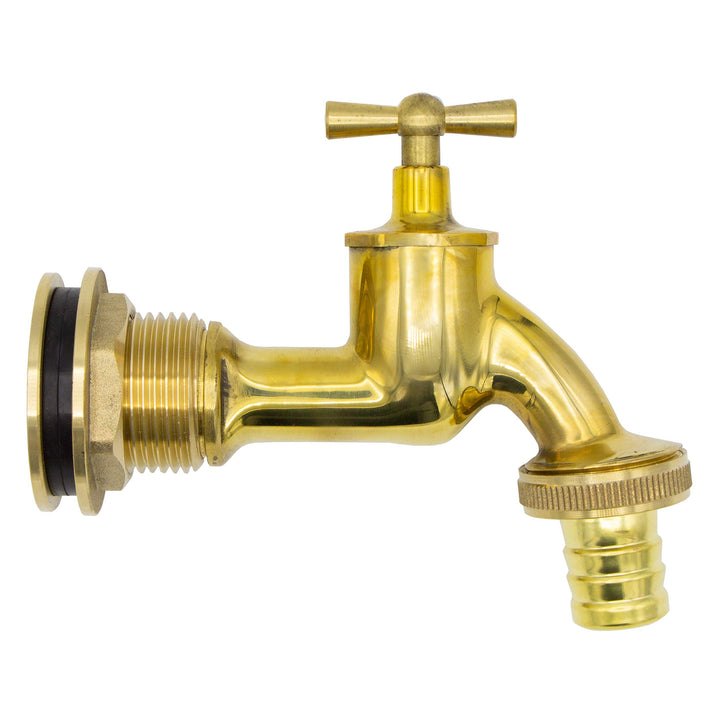 VARIOSAN Regentonnendurchführung + Auslaufventil Set 14948, 3/4", Messing, poliert 3/4" + Auslaufhah