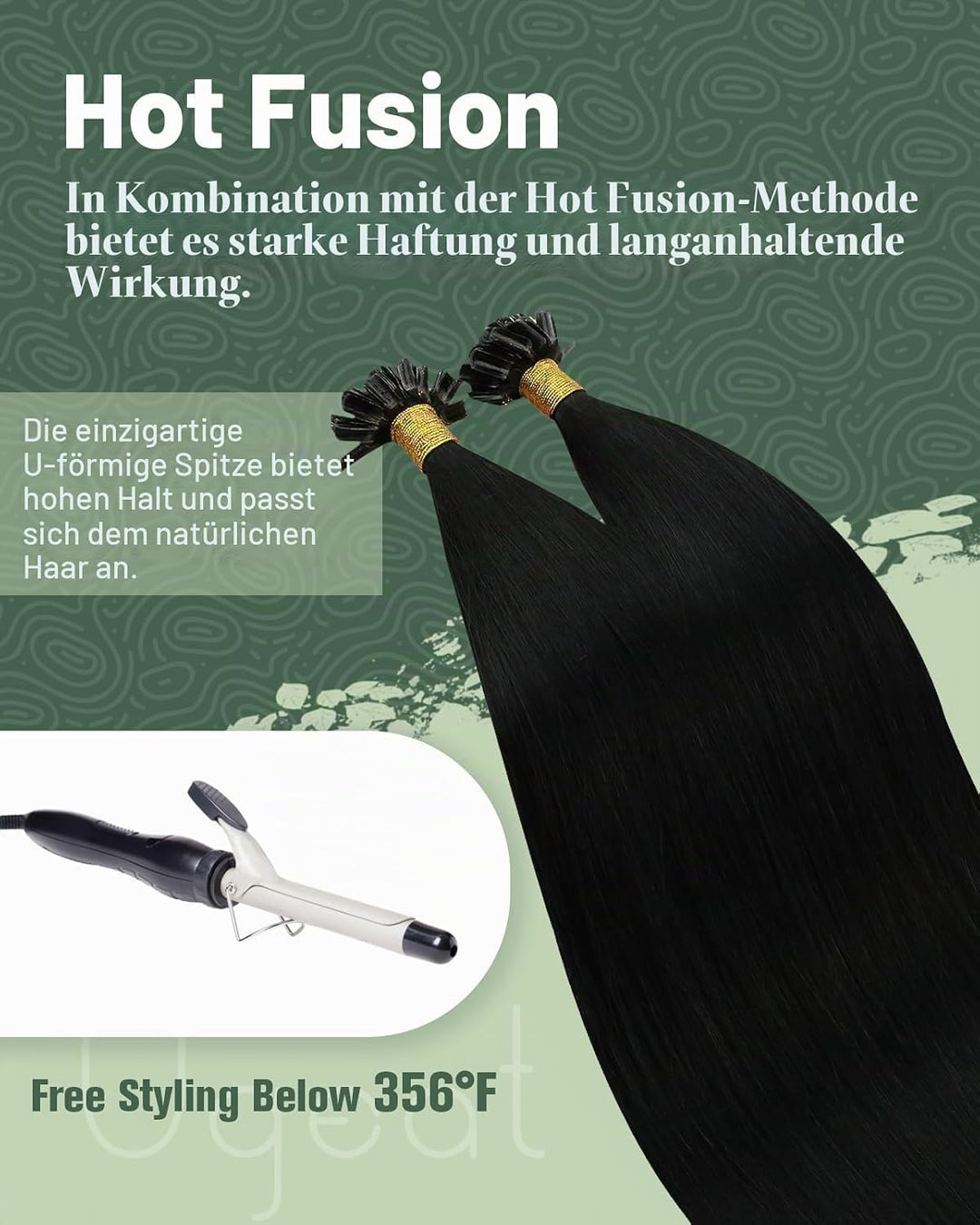 Ugeat 60cm Keratin Extensions Echthaar U Tip 1g/Strähnen Farbe 1B Naturliches Schwarz Bondings Echth