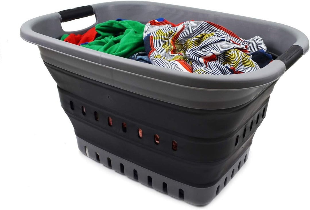 SAMMART 37L Collapsible Plastic Laundry Basket - Foldable Pop Up Storage Container/Organizer - Porta