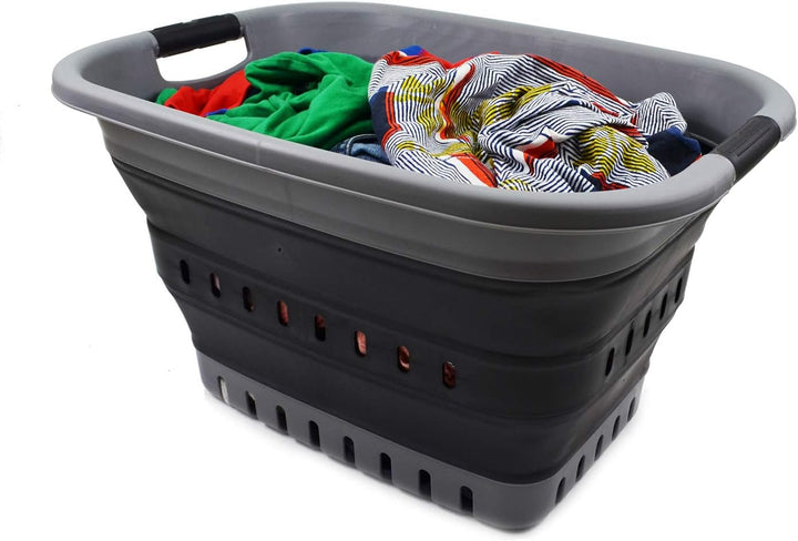 SAMMART 37L Collapsible Plastic Laundry Basket - Foldable Pop Up Storage Container/Organizer - Porta