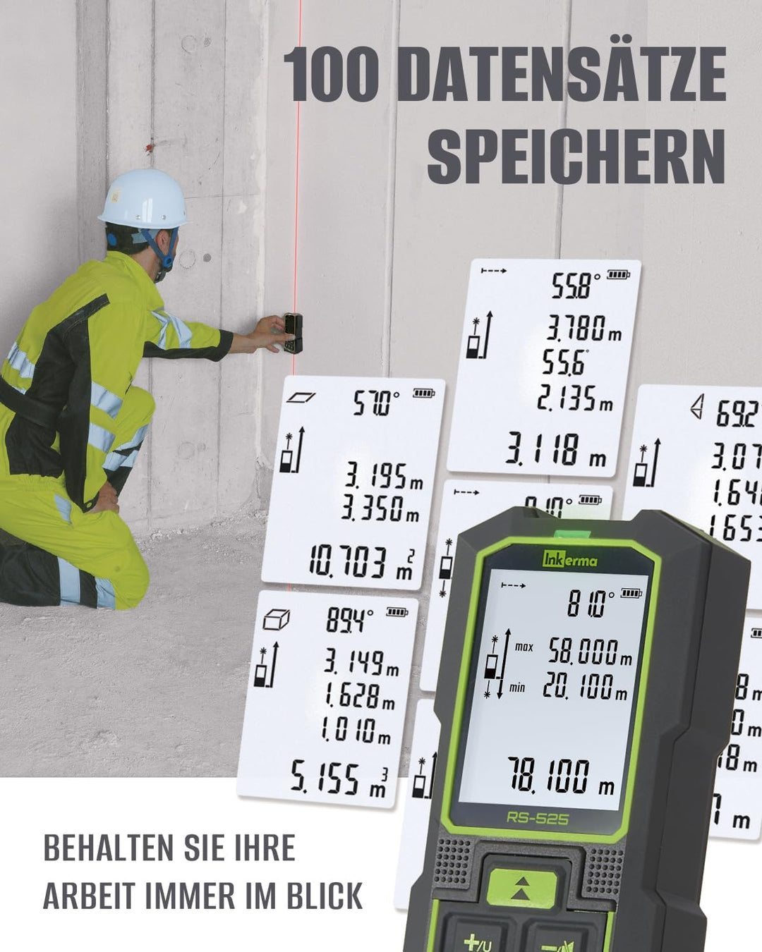 Bilaterales Laser Entfernungsmesser, 525Ft/160M Dual-Laser-Messwerkzeug, Wiederaufladbares Laser-Mes