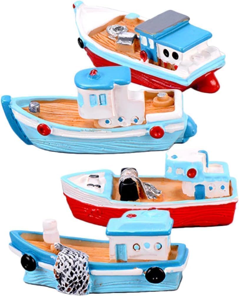 2 Stück bunte Miniatur-Puppenhausboote, Mini-Angelboot, Modell mediterrane Dekoration, Kunstharz, De