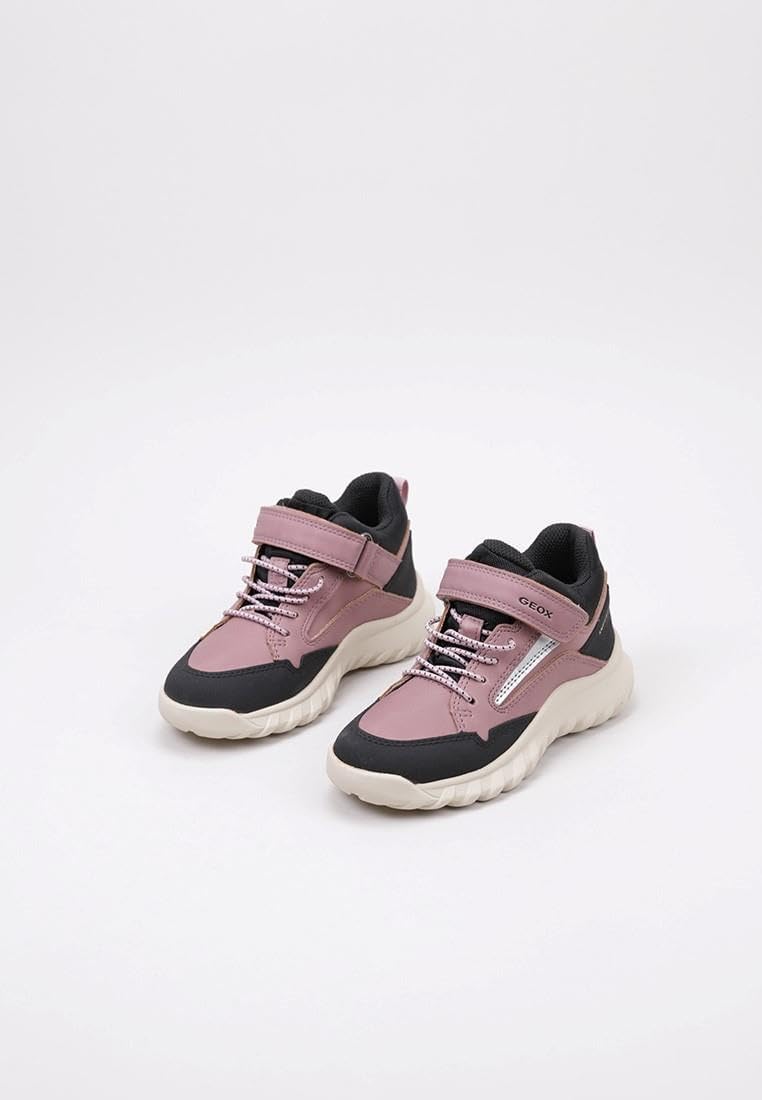 Geox Mädchen J Simbyos Girl ABX A Sneaker 34 EU Dk Rose Black, 34 EU Dk Rose Black