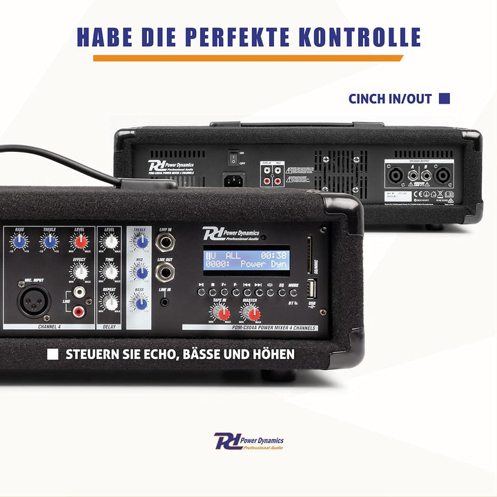 Power Dynamics PDM-C405A 4-Kanal DJ Mischpult mit Verstärker Mischpult Bluetooth Mixer mit eingebaut