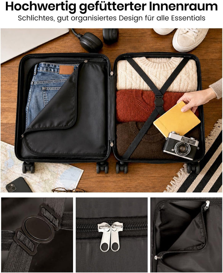 KONO Handgepäck Koffer EasyJet 45x36x20 ABS+PC Hartschale, Dunkelblau | Leichte Kabinenkoffer für Fl