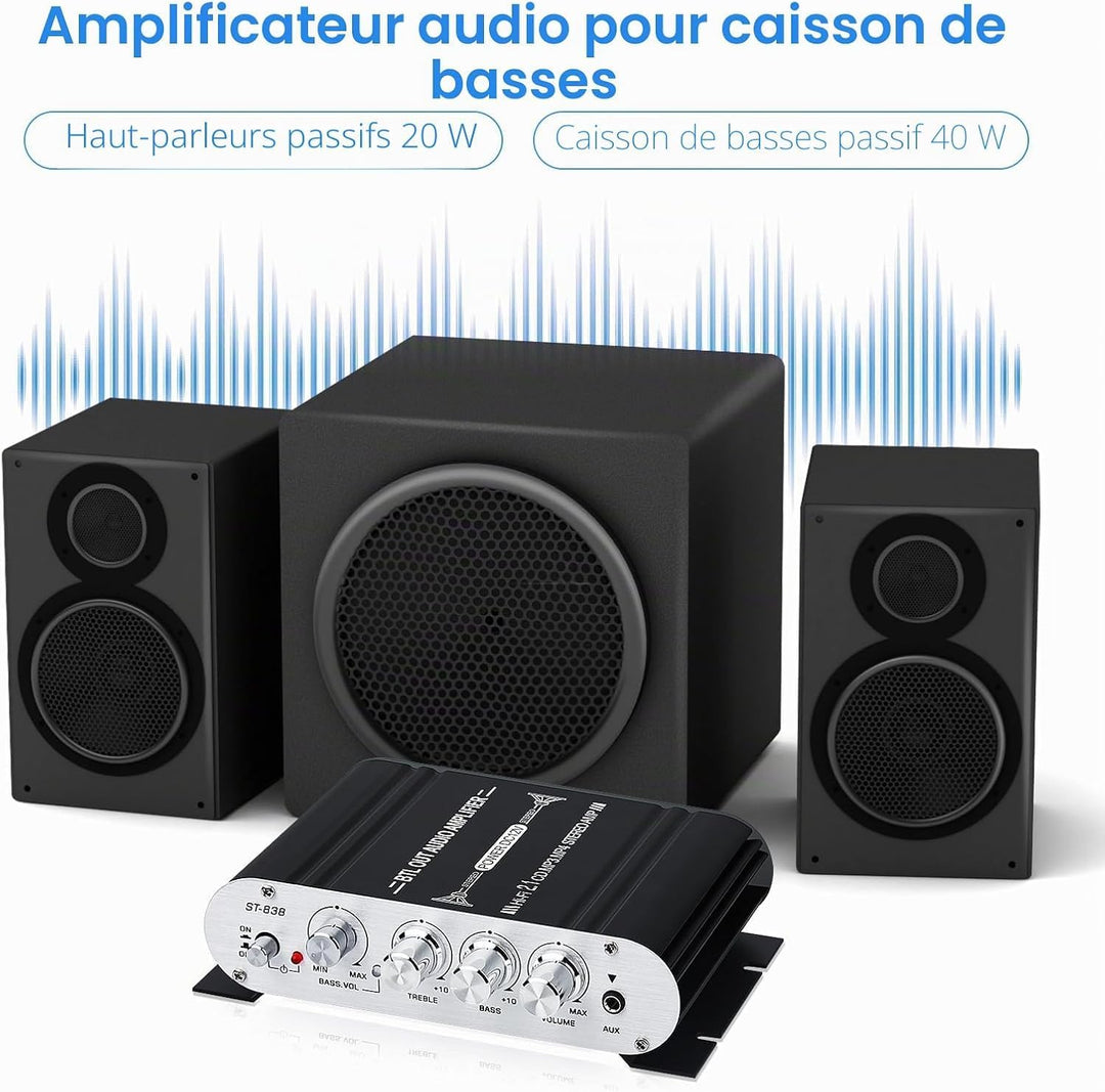 HiFi Audio Verstärker,2.1CH Stereo Verstärker,RMS 20Wx2+40W ST-838 mit Subwoofer Ausgang KlasseD Min