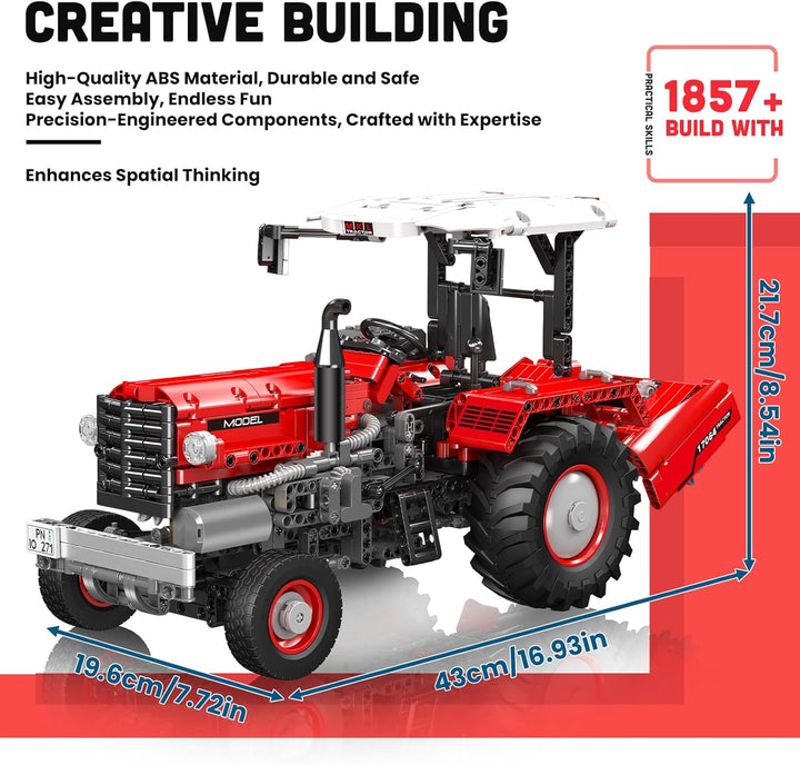 Mould King Traktor-Bausatz, 17064 Landwirtschaftsmodell mit Motor und Fernbedienung, 3 Front-Anbauge