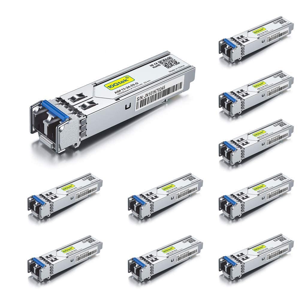 [10 Stück] 1G SFP LX Singlemode Mini Gbic Modul, 1000Base-LX LC Transceiver Kompatibel für Cisco GLC