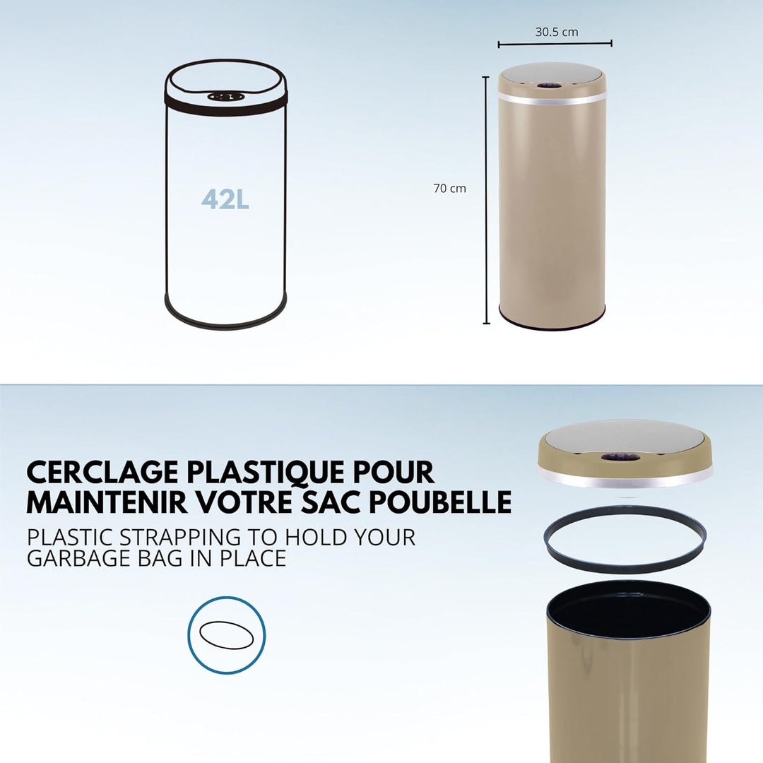 Kitchen Move Automatischer Abfalleimer mit Sensor, Edelstahl, 42 Liter, Durchmesser , mit Deckel, ta