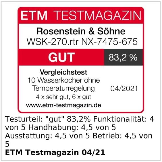 Rosenstein &amp; Söhne Keramik Wasserkocher: Porzellan-Wasserkocher WSK-270.rtr, 1,7 Liter, 1.500 Watt (