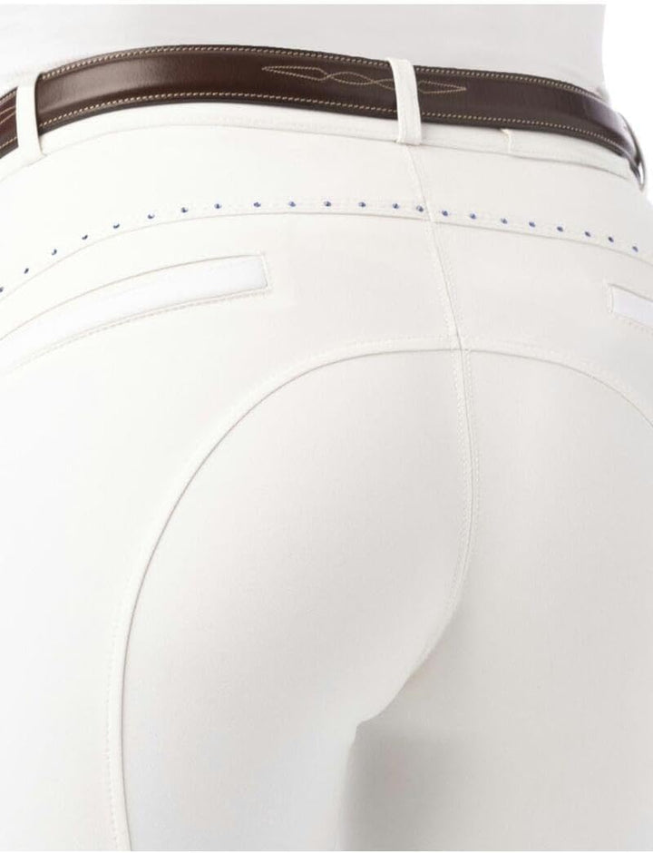 Equi-Theme Damen Reithose Silikon Kniebesatz SAFIR in 4 edlen Farben, Blanc/Bleu-34 Weiß / Blau
