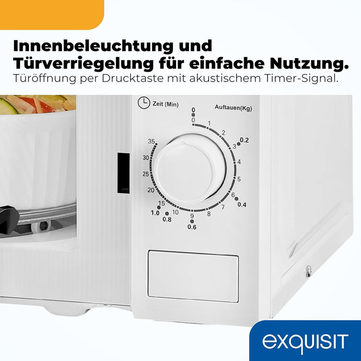 Exquisit Mikrowelle MW 802 | 700 W Leistung | 20 L Garraum | kompakte Mikrowelle mit Edelstahl Innen