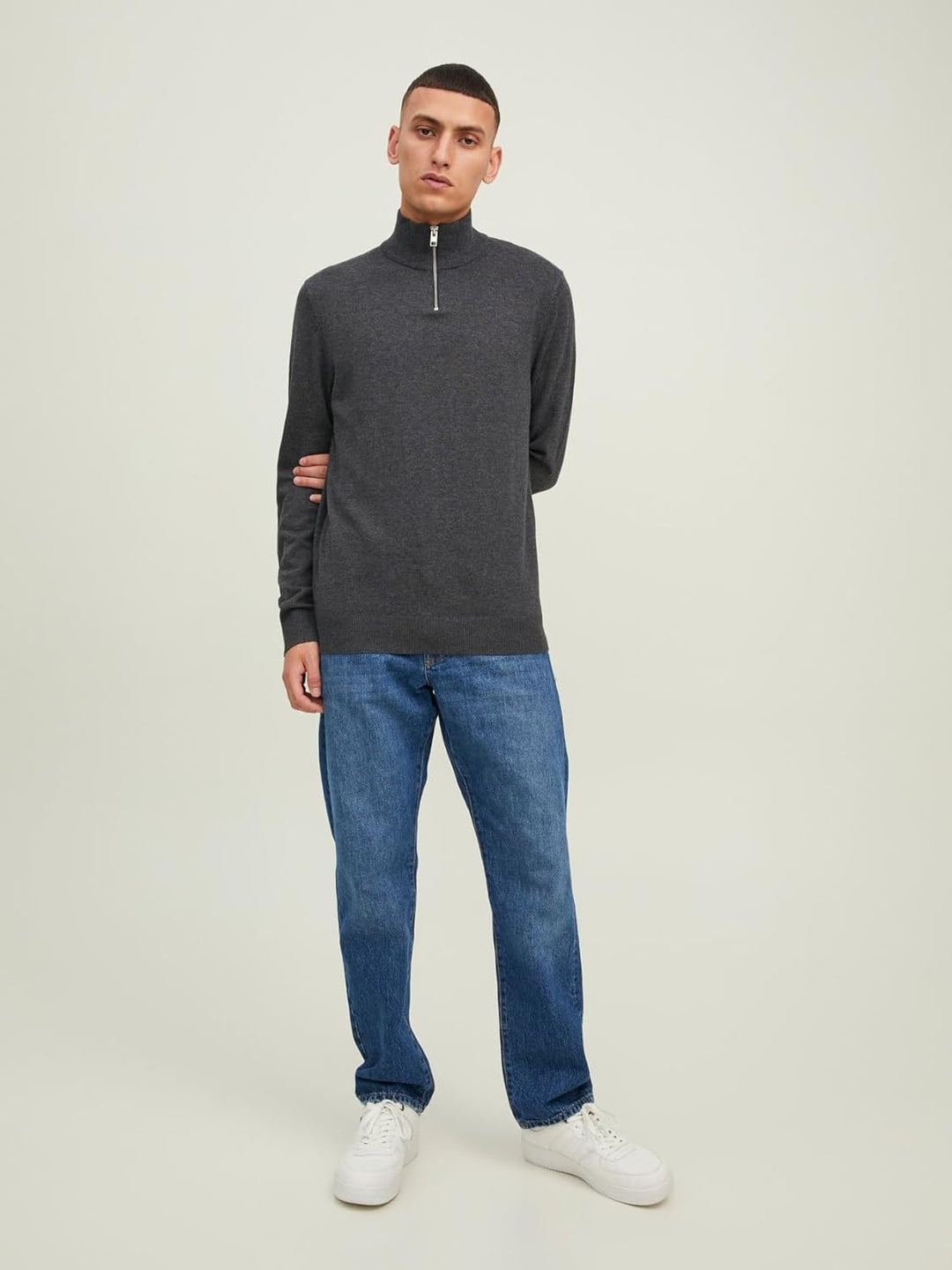 JACK & JONES Male Strickjacke mit Viertelreissverschluss Einfarbig Strickjacke mit Viertelreissversc
