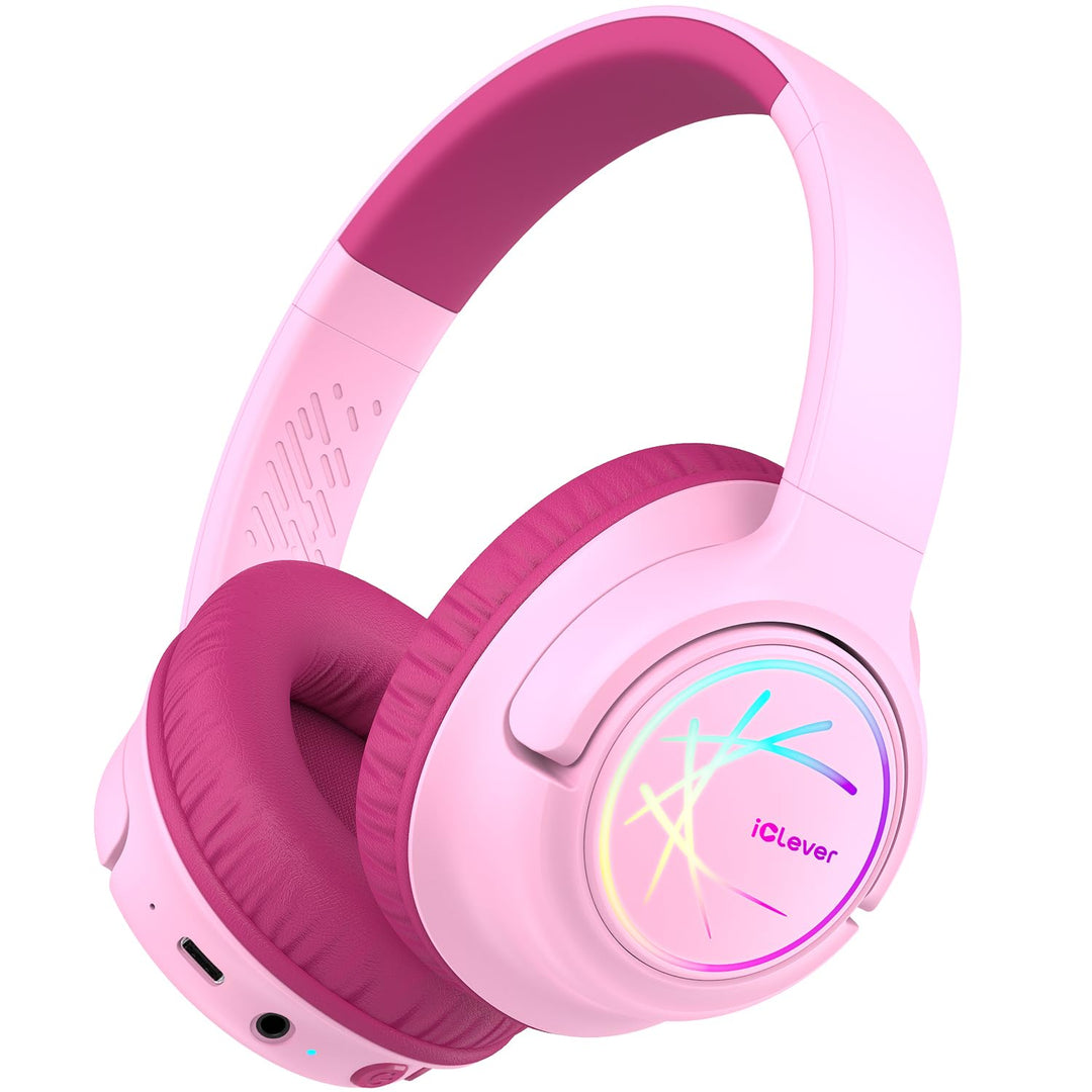 iClever Bluetooth kopfhörer Kinder mit LED-Leuchten, 74/85/94dB Lautstärkebegrenzung, 43 Stunden Spi