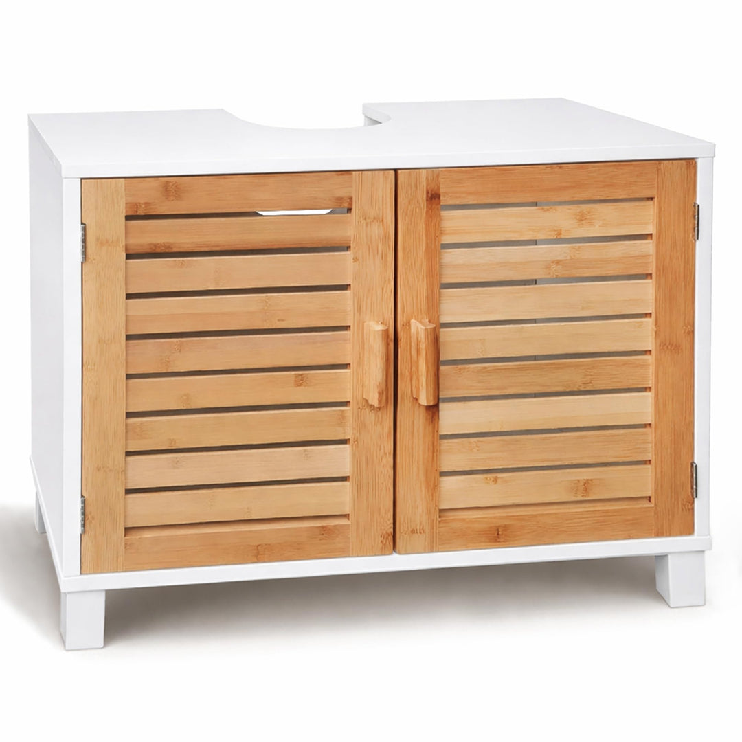 osoltus Bad Waschbecken Unterschrank Kopenhagen Bambus Holz Weiss - Unterschrank für Badezimmer - 60