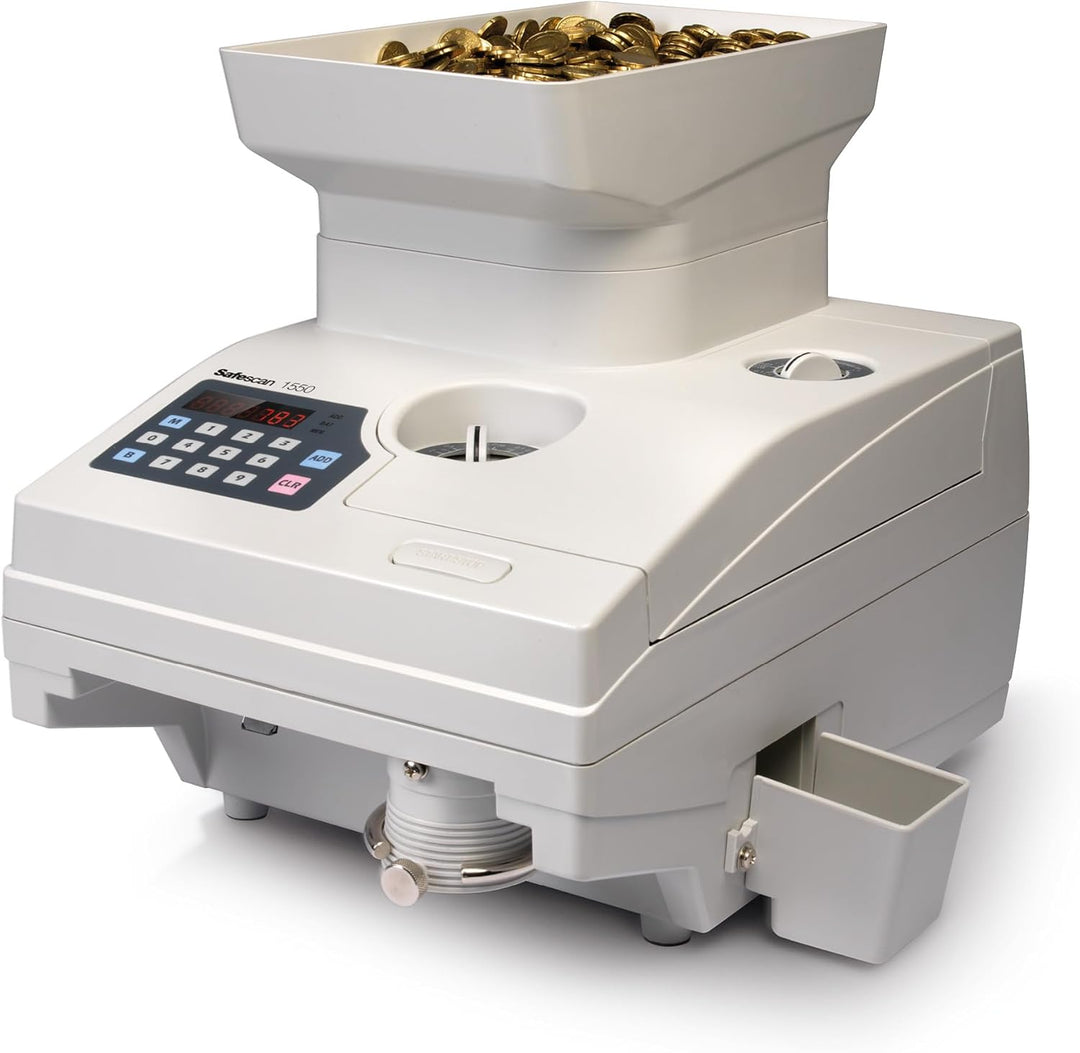 Safescan 1550 HighSpeed Münzzähler zählt schnell sortierte Münzen - Robuste Geldzählmaschine für Mün