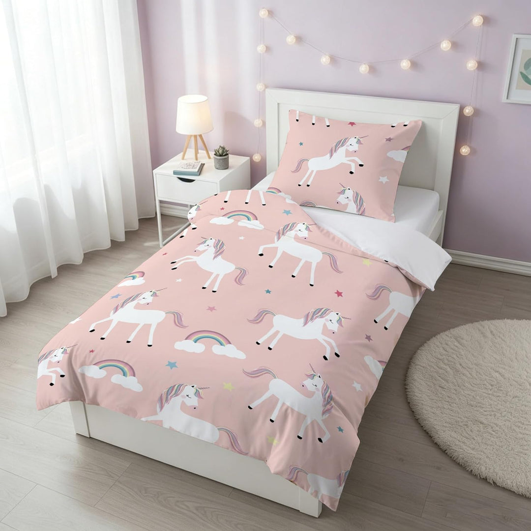 DJDEA Einhorn Bettwäsche Kinder 135x200 Mädchen Weich Mikrofaser,Einhorn Motiv Kinderbettwäsche mit