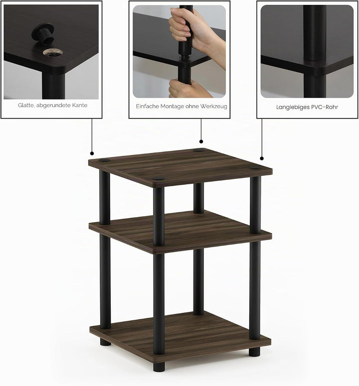 Furinno Mehrzweckregal, Einfache Montage, mit 3 Ebenen, holz, Columbia Walnut/Schwarz, 37.08 x 37.08