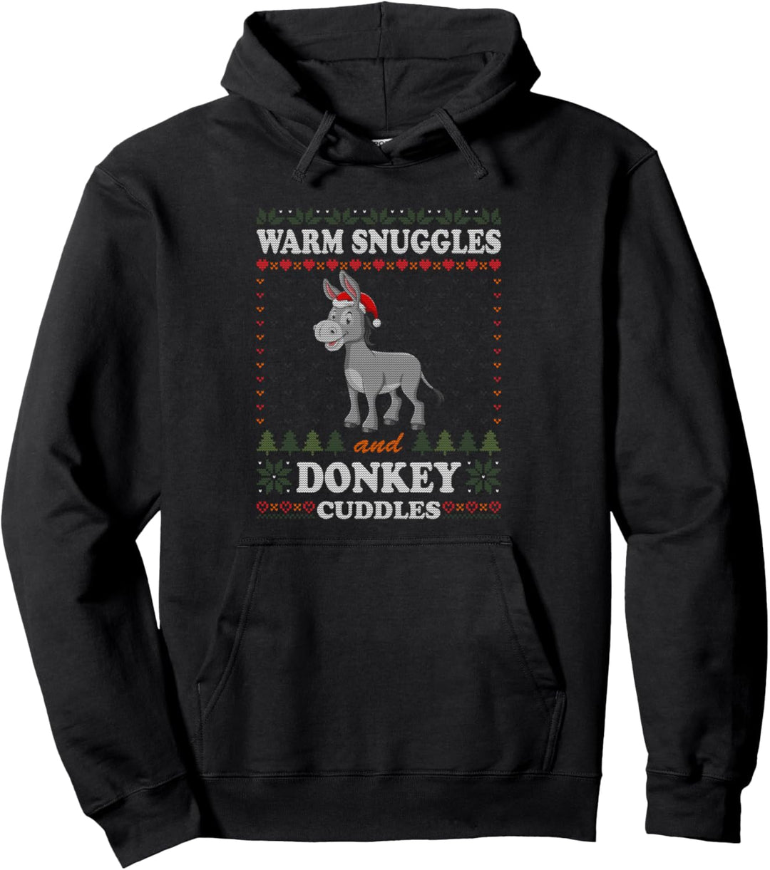 Warm Snuggles And Donkey Cuddles Ugly Christmas Sweater Esel Pullover Hoodie