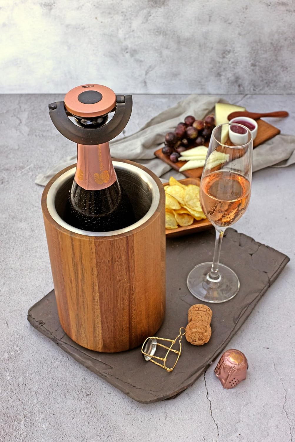 AdHoc FV54 dichter Sekt- und Champagnerverschluss GUSTO, Kunststoff/Silikon, black & rosé, Black & R