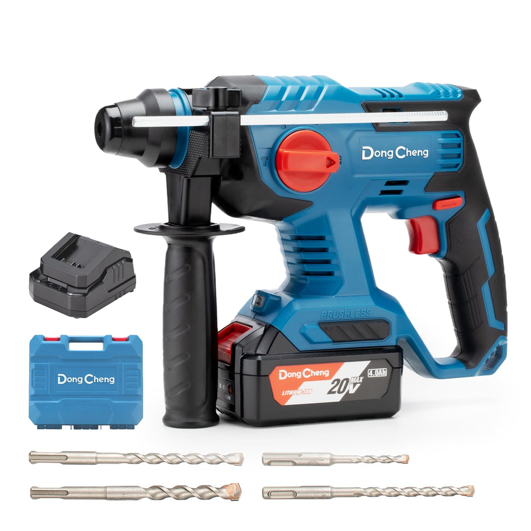 DongCheng Akku Bohrhammer 18V, Schlagenergie 2.1 J, mit 4 Stück SDS-plus, Bohren bis 28 mm, Bürstenl