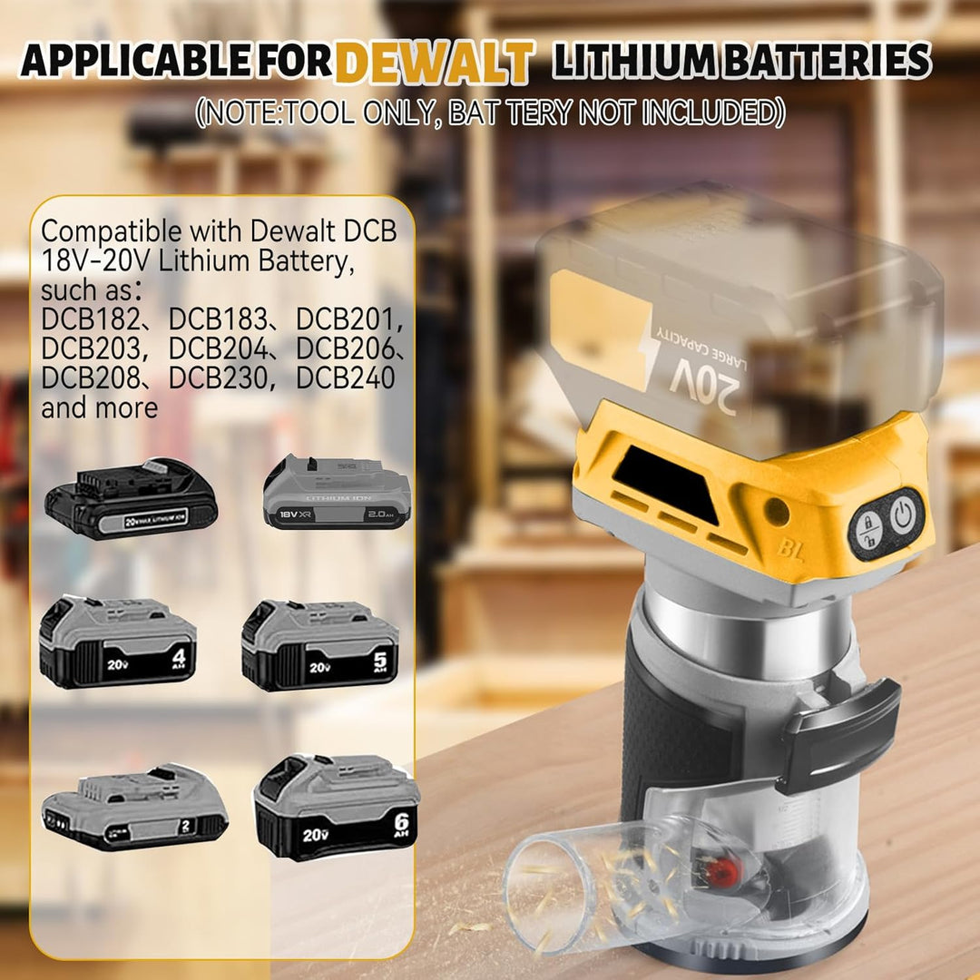 Kabellose Power Router Holzbearbeitung für Dewalt Akku, 800W 30000RPM Cordless Compact Wood Router w