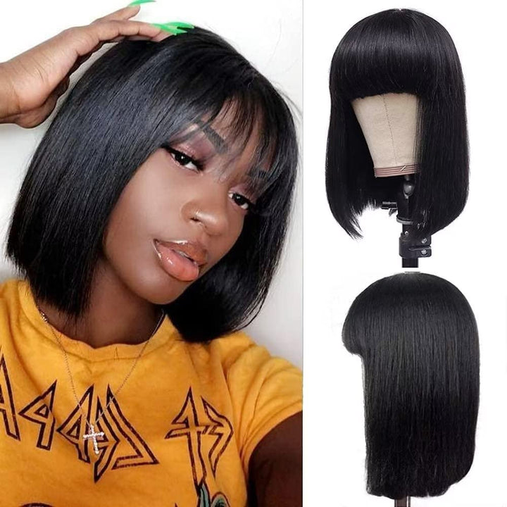 Bob Wig Human Hair Echthaar-Perücken mit Pony Glatt Bob Perücken Echthaar Brasilianische Virgin Echt