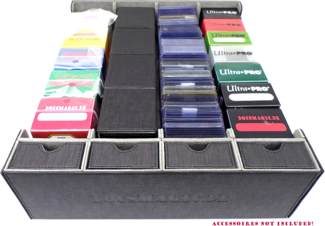 docsmagic.de Premium 4-Row Trading Card Storage Box Black + Trays & Divider - MTG PKM YGO - Sammelka