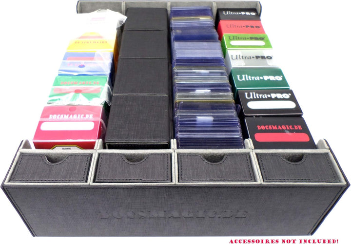 docsmagic.de Premium 4-Row Trading Card Storage Box Black + Trays & Divider - MTG PKM YGO - Sammelka