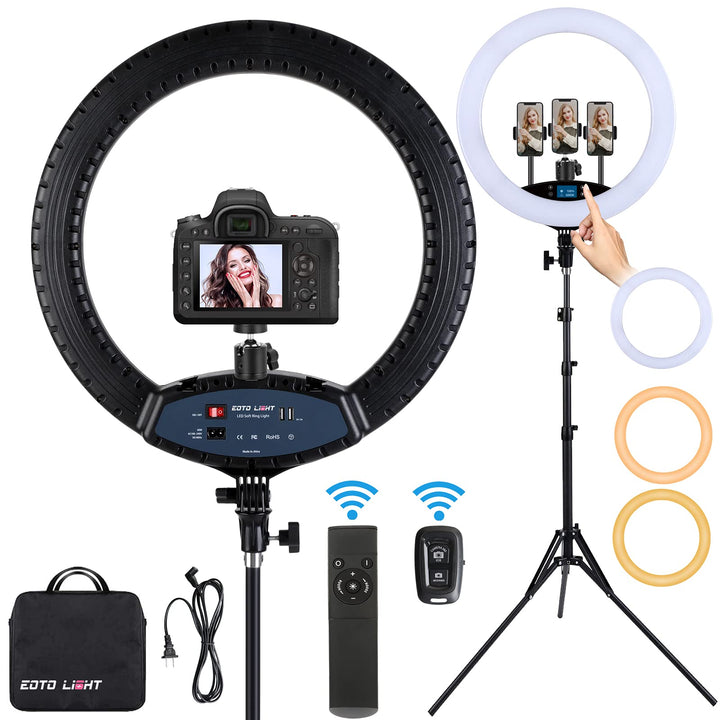 LED-Ringlicht mit Stativständer, Selfie-Ringlicht, 48,3 cm, LCD-Display, Touchscreen, dimmbares Lich