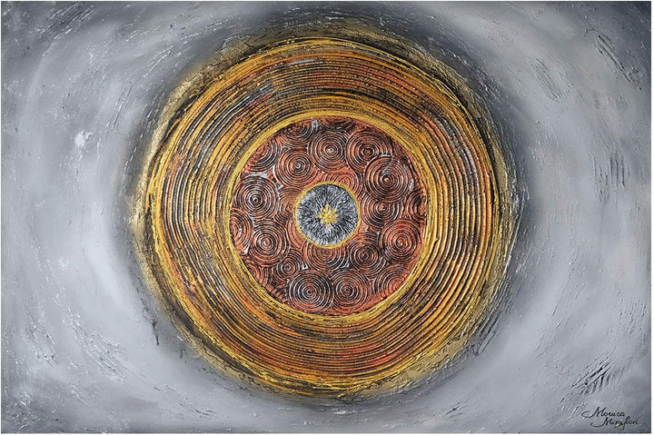 Monica Mirafiori I 100% HANDGEMALT I Gemälde Gold Rings 100x70cm | Gemälde Handgemalt | Acrylgemälde