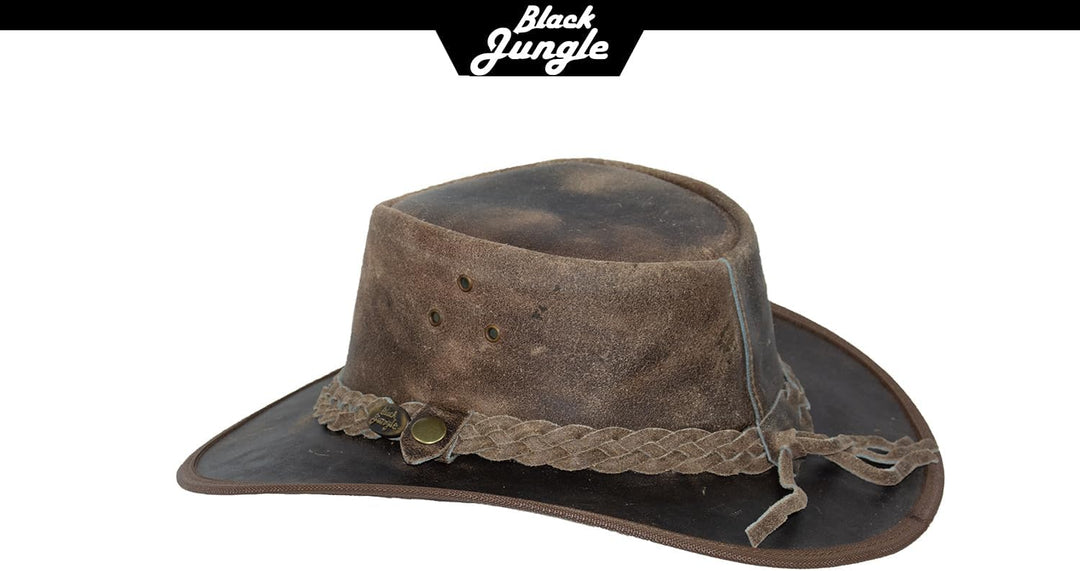 Black Jungle Bulat Lederhut, Westernhut, Australienhut, Cowboyhut XS Charcoal, XS Charcoal