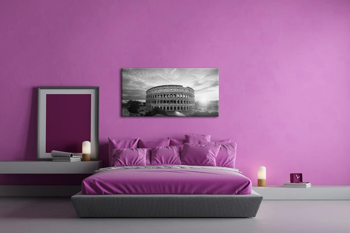 das Kolosseum in Rom Panorama 120x60 cm Effekt: Schwarz/Weiss als Leinwandbild, Motiv fertig gerahmt