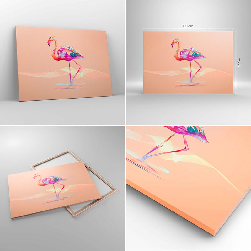 ARTTOR Bilder auf Leinwand 100x70cm Leinwandbild Flamingo Vogel Wasser Gross Wanddeko Bild Schlafzim