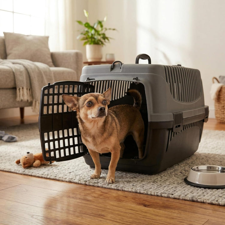 HAPPET Tiertransportbox Molly M Grau & Schwarz 55x36,5x33 cm – Robuste, gut belüftete Transportbox a