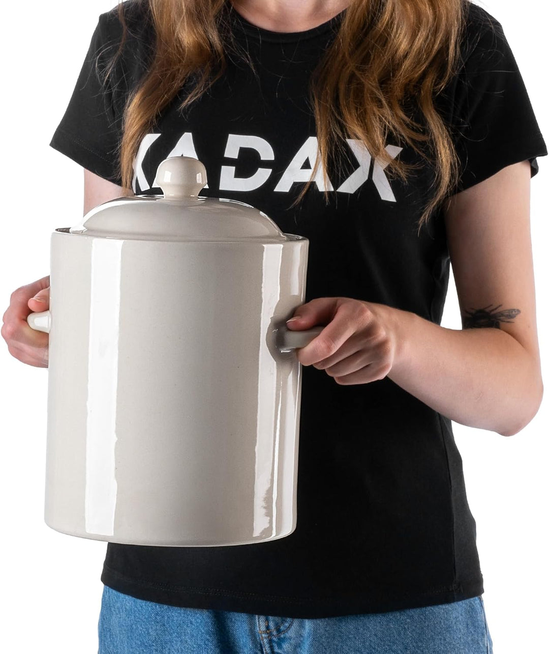 KADAX 2,5L Steinzeugtopf, Dichter Keramiktopf mit Deckel, Spülmaschinenfester Steinguttopf, handgefe