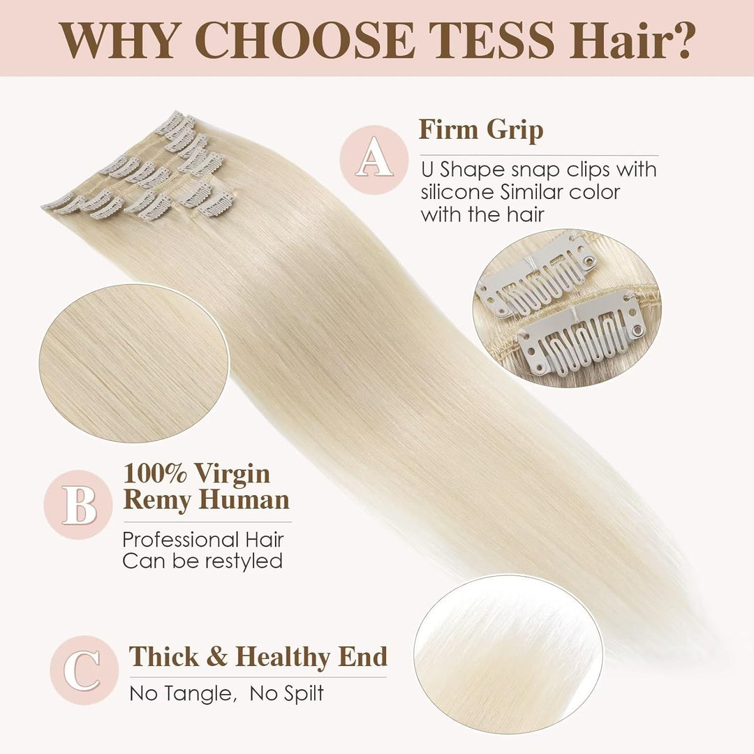TESS Clip in Extensions Echthaar, 8pcs Clip in Haarverlängerung Remy Echt Haare Natürliche 18 Clips