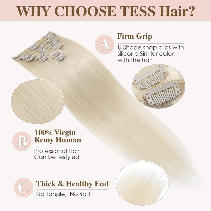 TESS Clip in Extensions Echthaar, 8pcs Clip in Haarverlängerung Remy Echt Haare Natürliche 18 Clips