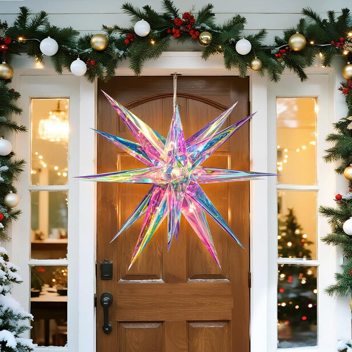 EASY JOY 60cm Weihnachtsstern Beleuchtet Faltstern mit 18 Spitzen Schillernder 3D-Stern Leuchtstern